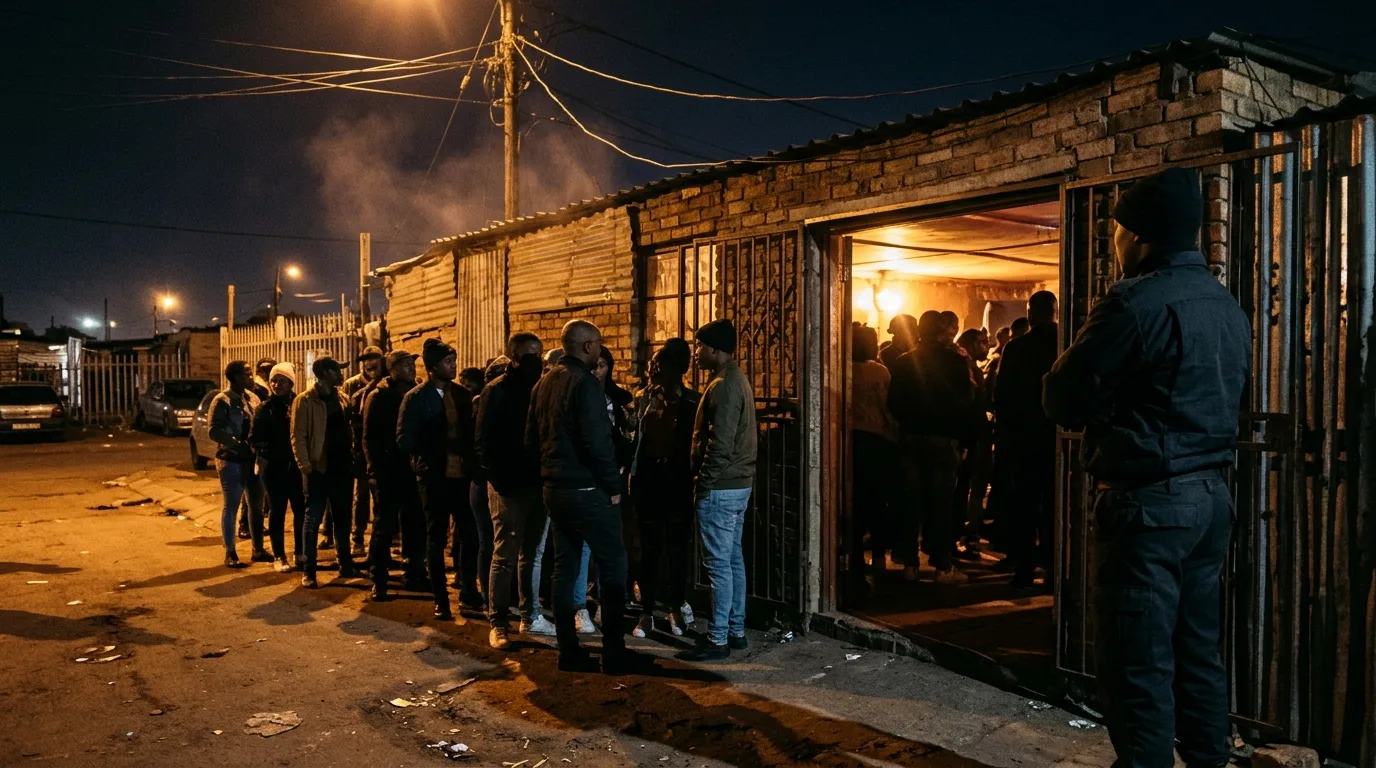 Security officer at the door of a lounge with guests queueing at night